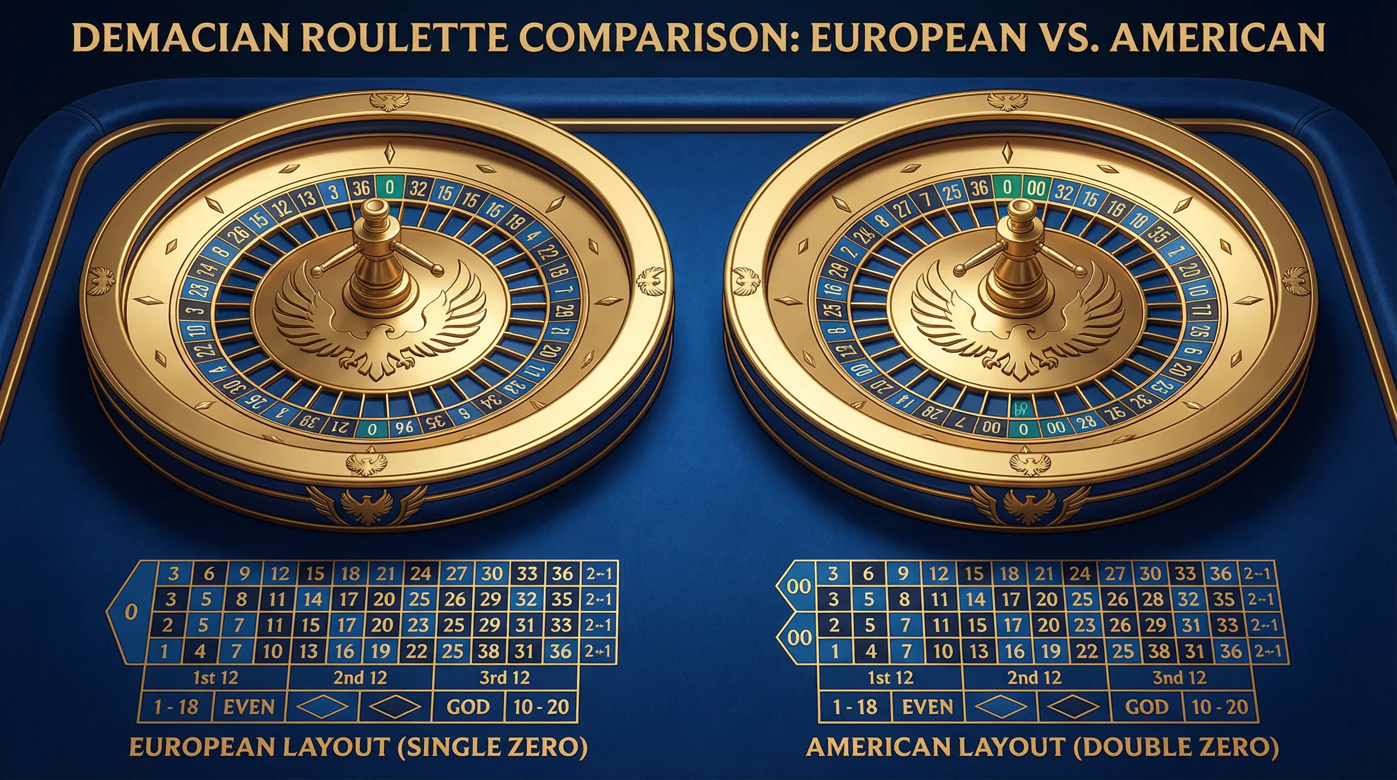 Comparação entre Roleta Europeia e Americana - Diferenças visuais